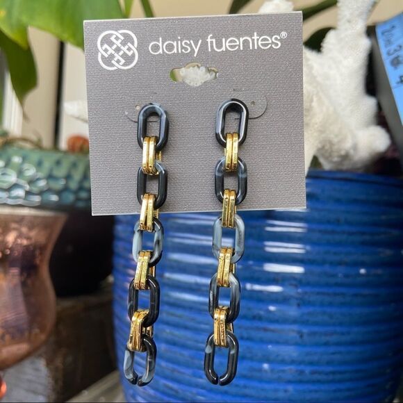Waterfall Chain Link Gold Black Daisy Fuentes Fashion Earrings $16ea / 3 for $25 - Picture 1 of 7